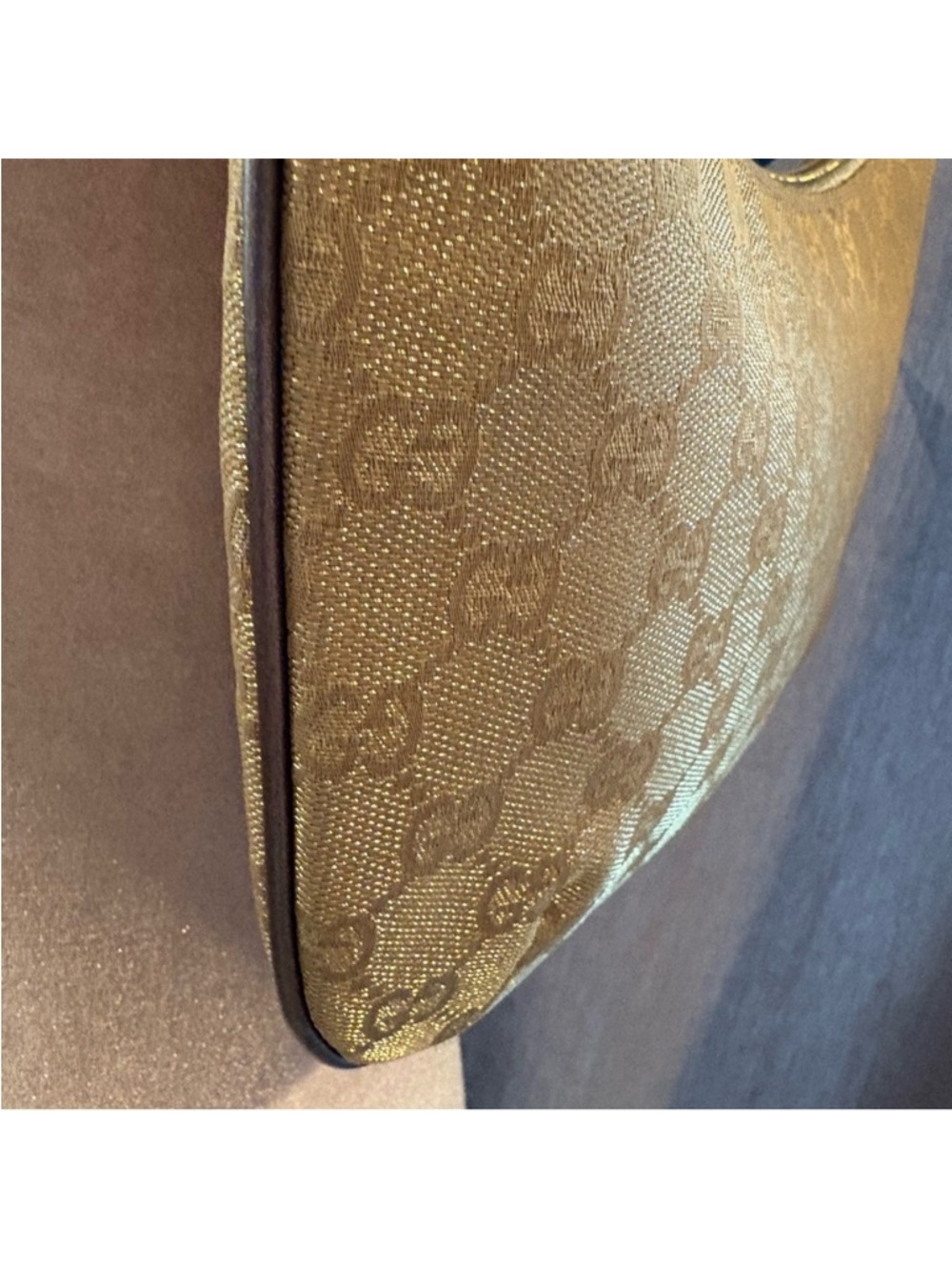 Authentic Gucci Metallic Gold Monogram Half Moon Handbag - Picture 11 of 14